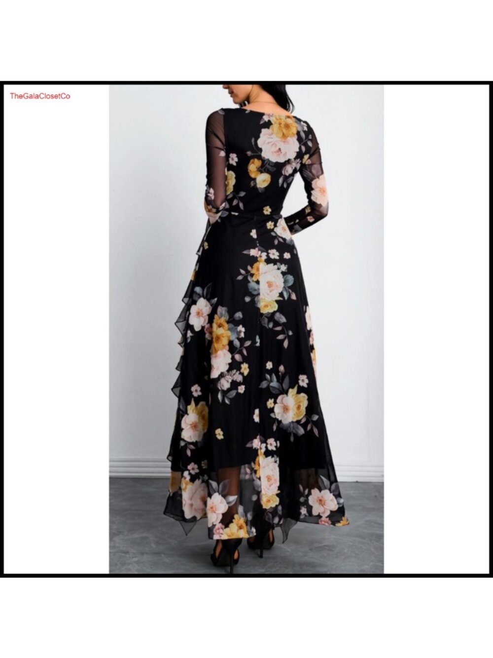 Women's Floral Maxi Dress Long Sleeve Square Neck Ruffle Formal Party - Picture 2 of 6